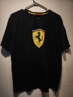 Ferrari Original Crackling Effect VERY RARE!! Official Black T-Shirt Mens Medium